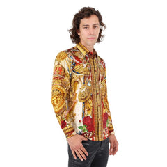 Men's Rhinestone Medusa Floral Printed Baroque Shirt 2SPR222