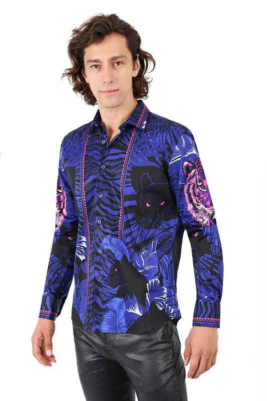 Barabas Men's Rhinestone Baroque Long Sleeve Shirt SHIRTS Barabas Collection Vercini