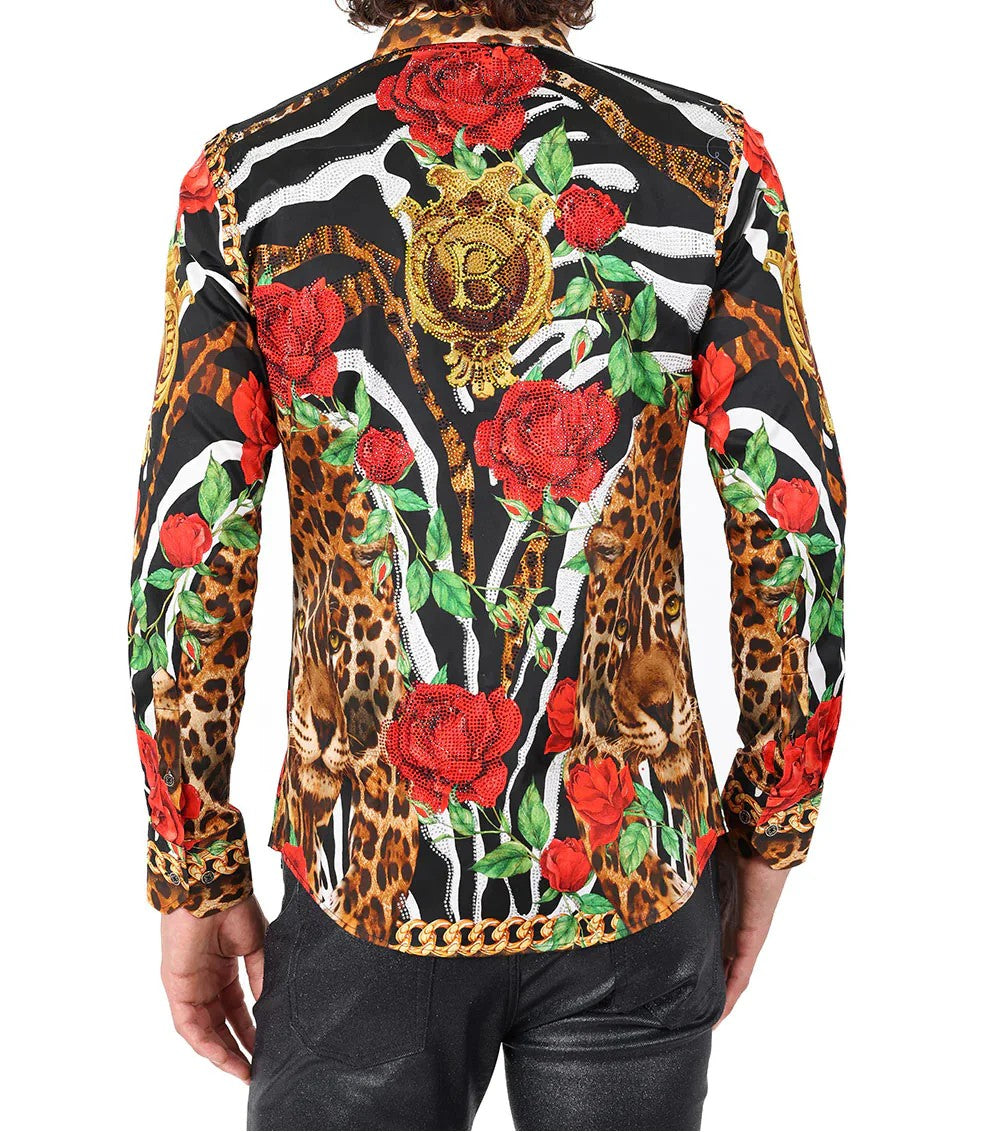 Rhinestone Baroque Leopard & Floral Shirt
