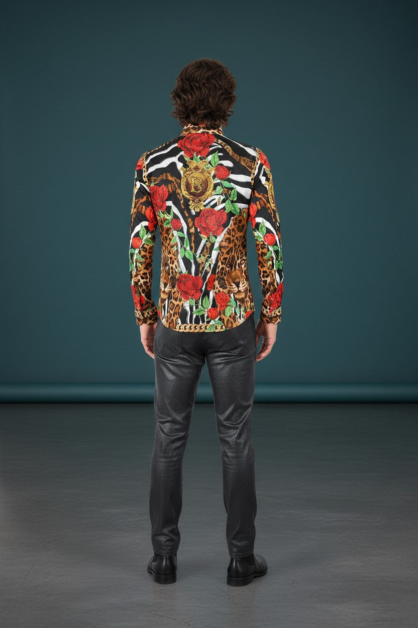 Rhinestone Baroque Leopard & Floral Shirt