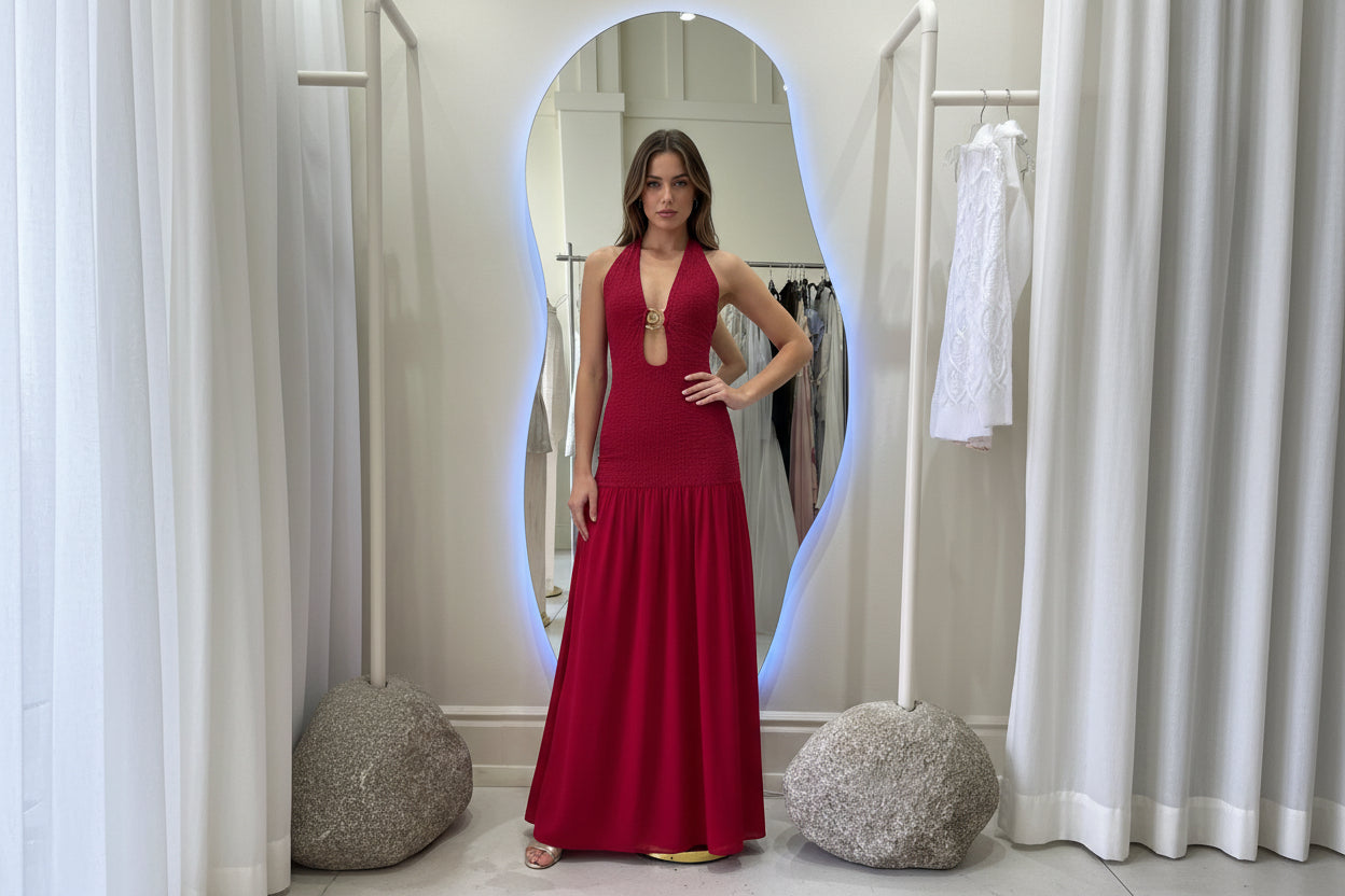 HALTER NECK SILHOUETTE LONG DRESS