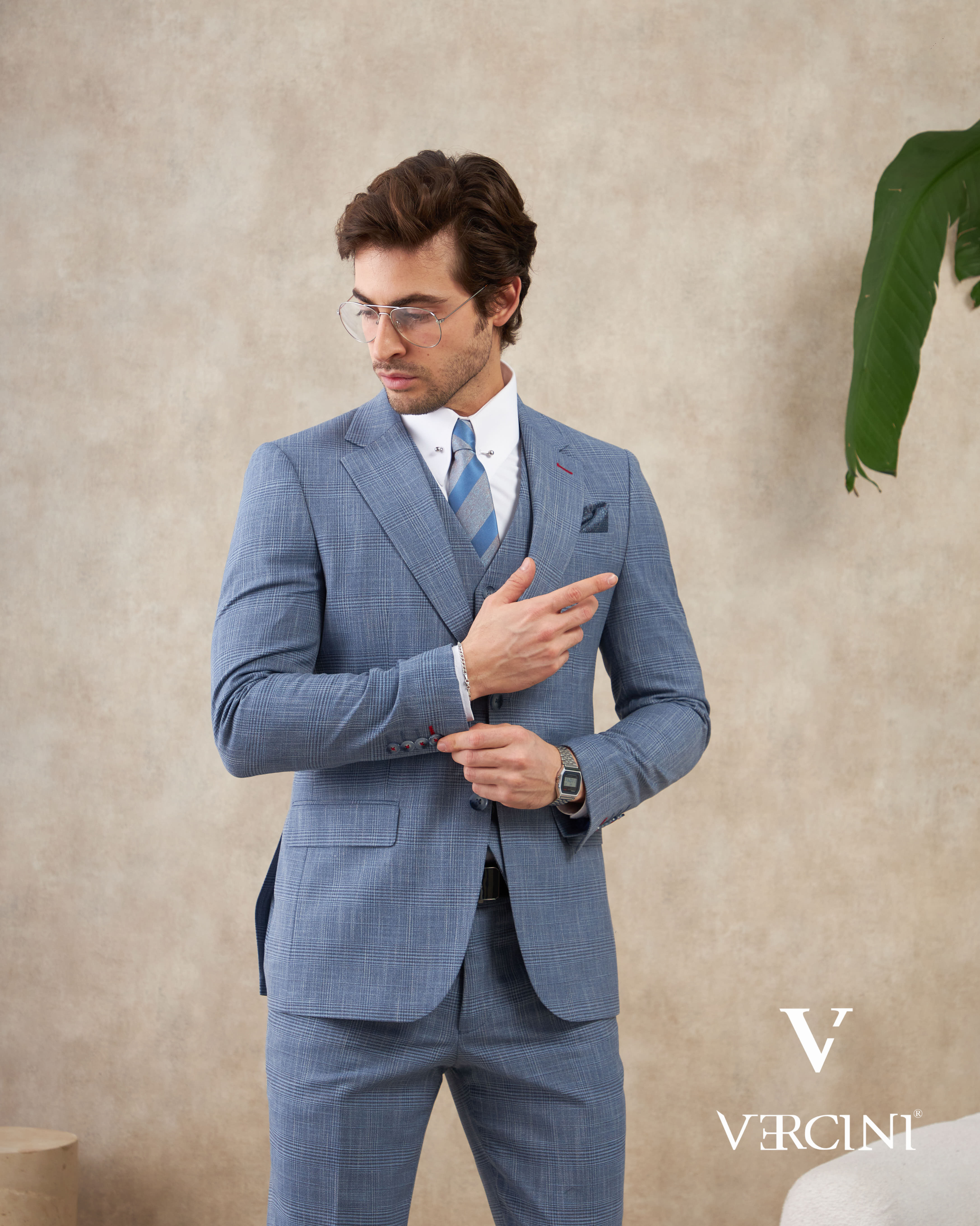 Vercini Urban Sophisticate Light Blue Three-Piece Suit