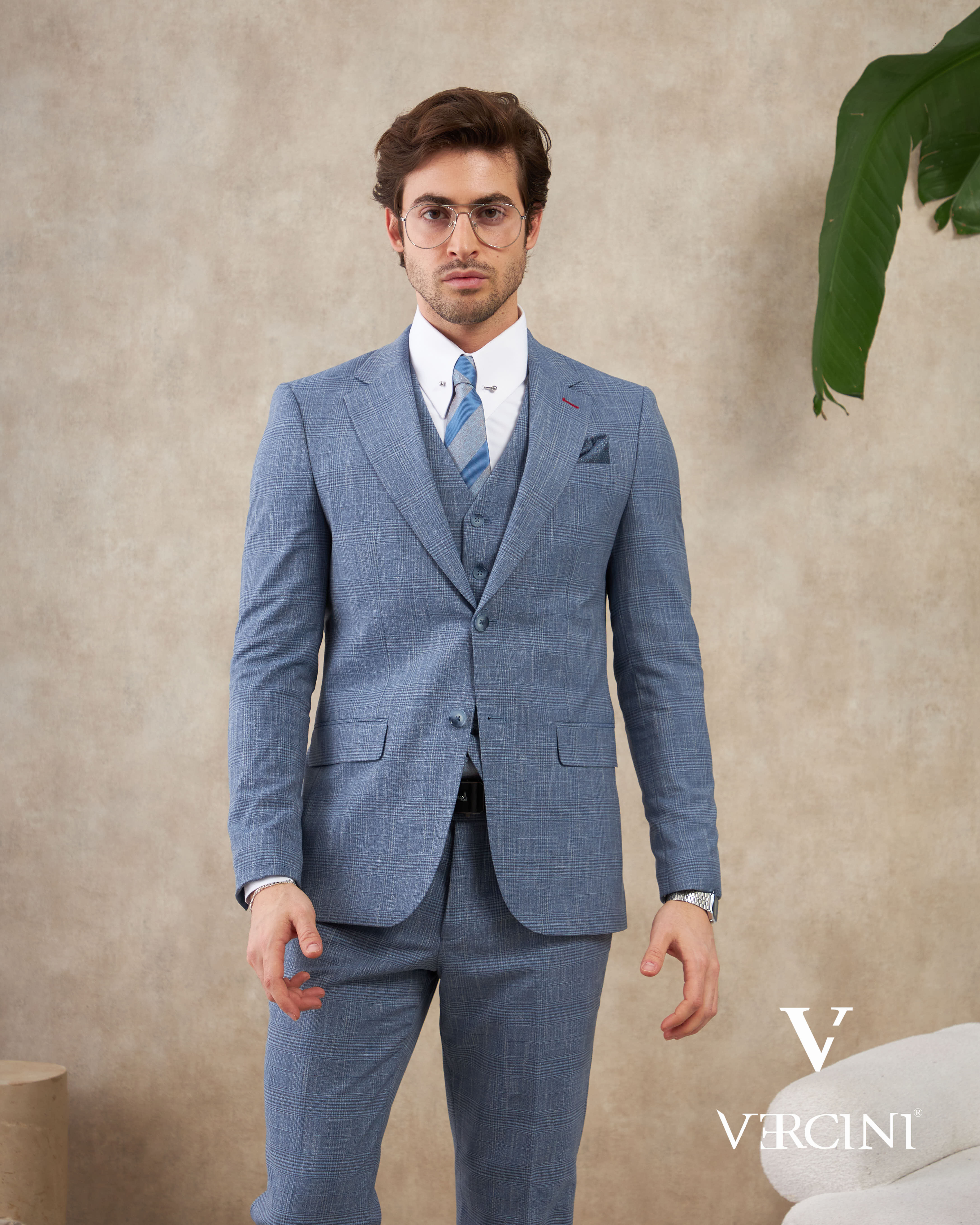 Vercini Urban Sophisticate Light Blue Three-Piece Suit