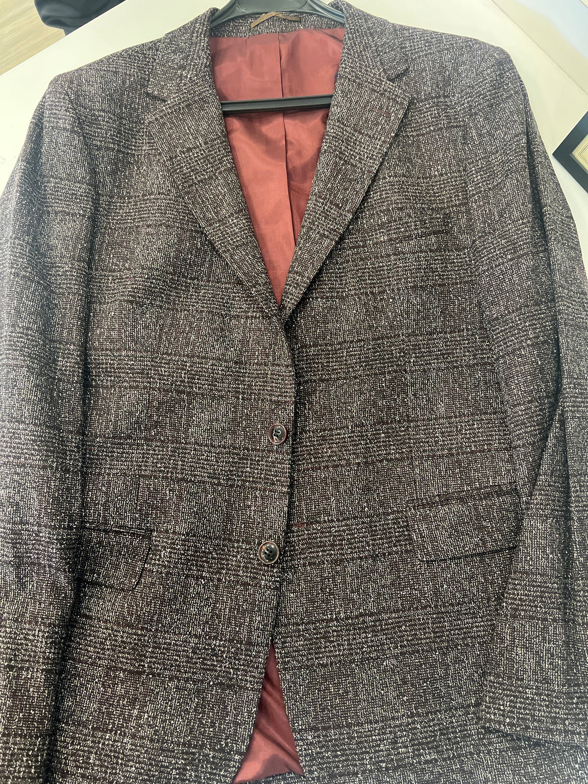 Textured Plaid Two-Button Blazer