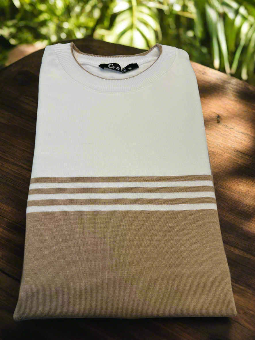 Vercini by CE&CE Striped T-Shirt – Soft Luxe in Grey, Blue & Beige