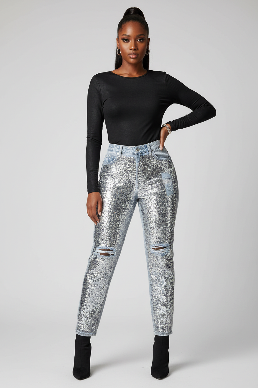 SILVER SEQUINS JEANS