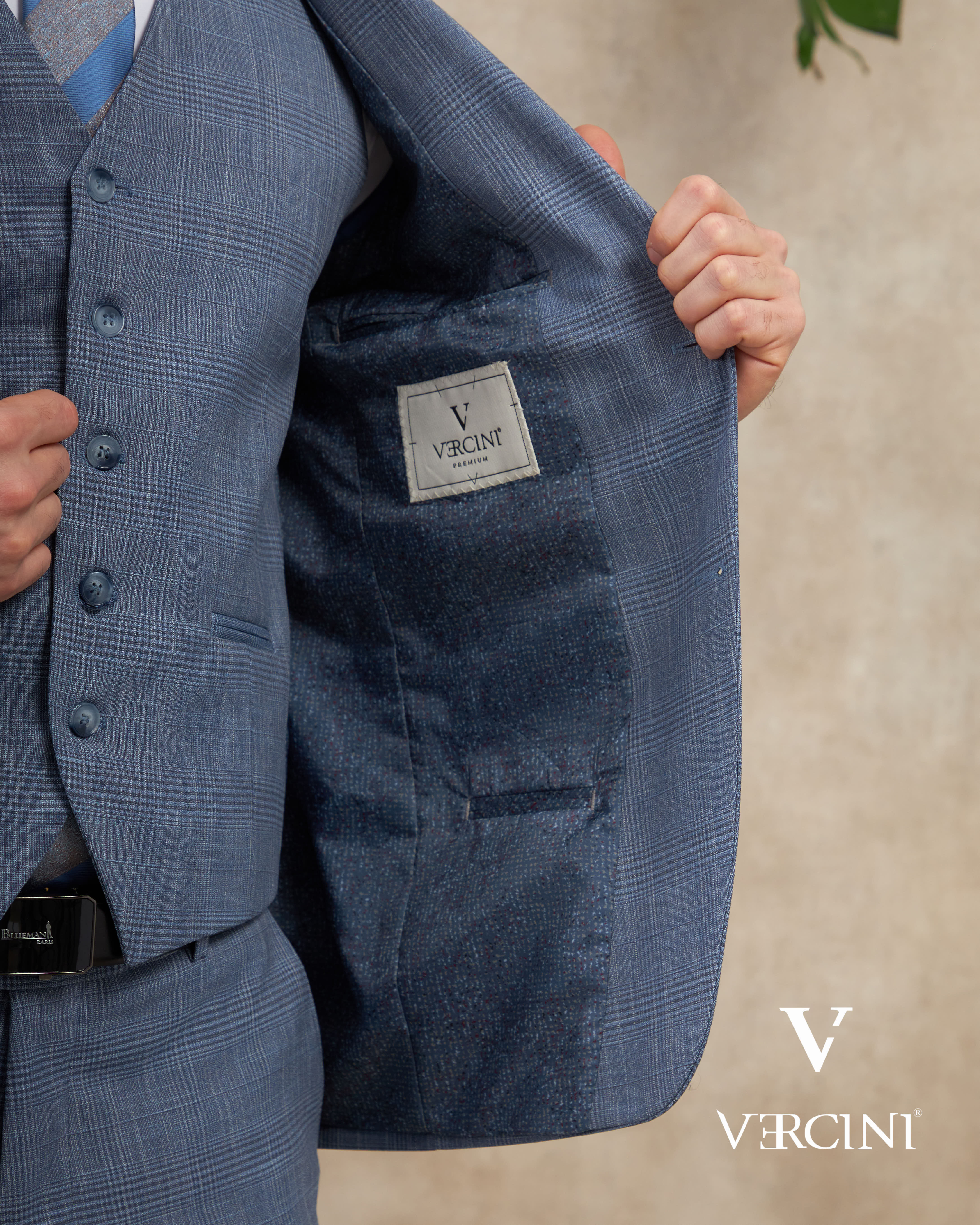 Vercini Urban Sophisticate Light Blue Three-Piece Suit
