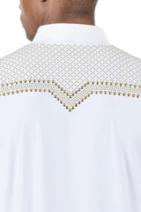 Super stretchy Long Sleeve Rivet Studded Shirt - White and Gold