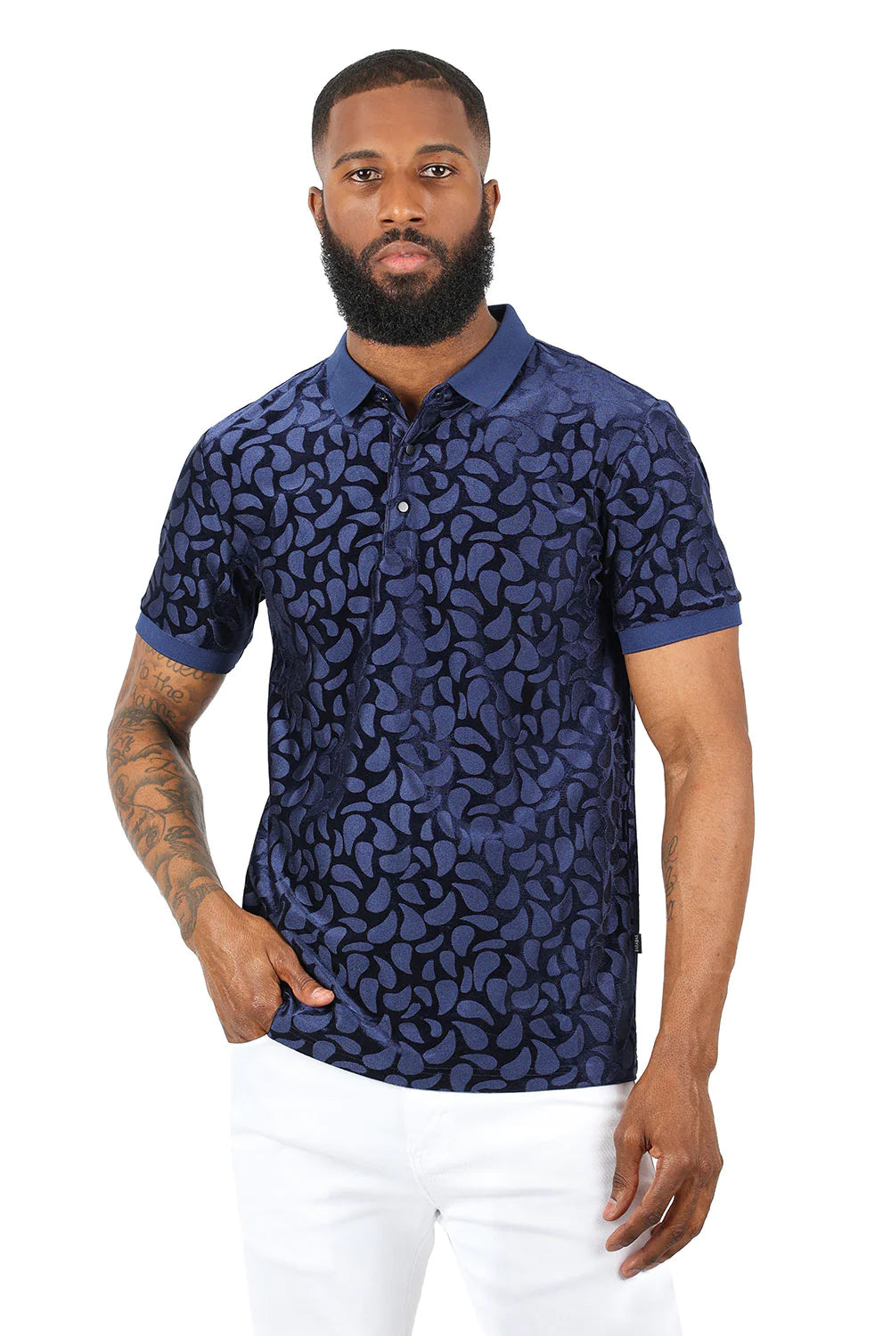Barabas Men's Floral Twist Short Sleeve Polo Shirt