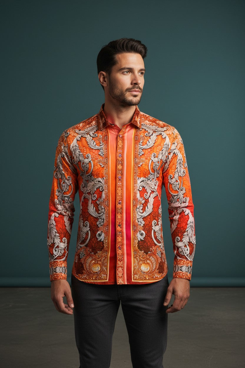 Men's Floral Exquisite Long Sleeve Shirt