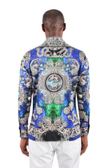 Men's West Dragon Hand-Placed Rhinestone Long-Sleeve Shirt