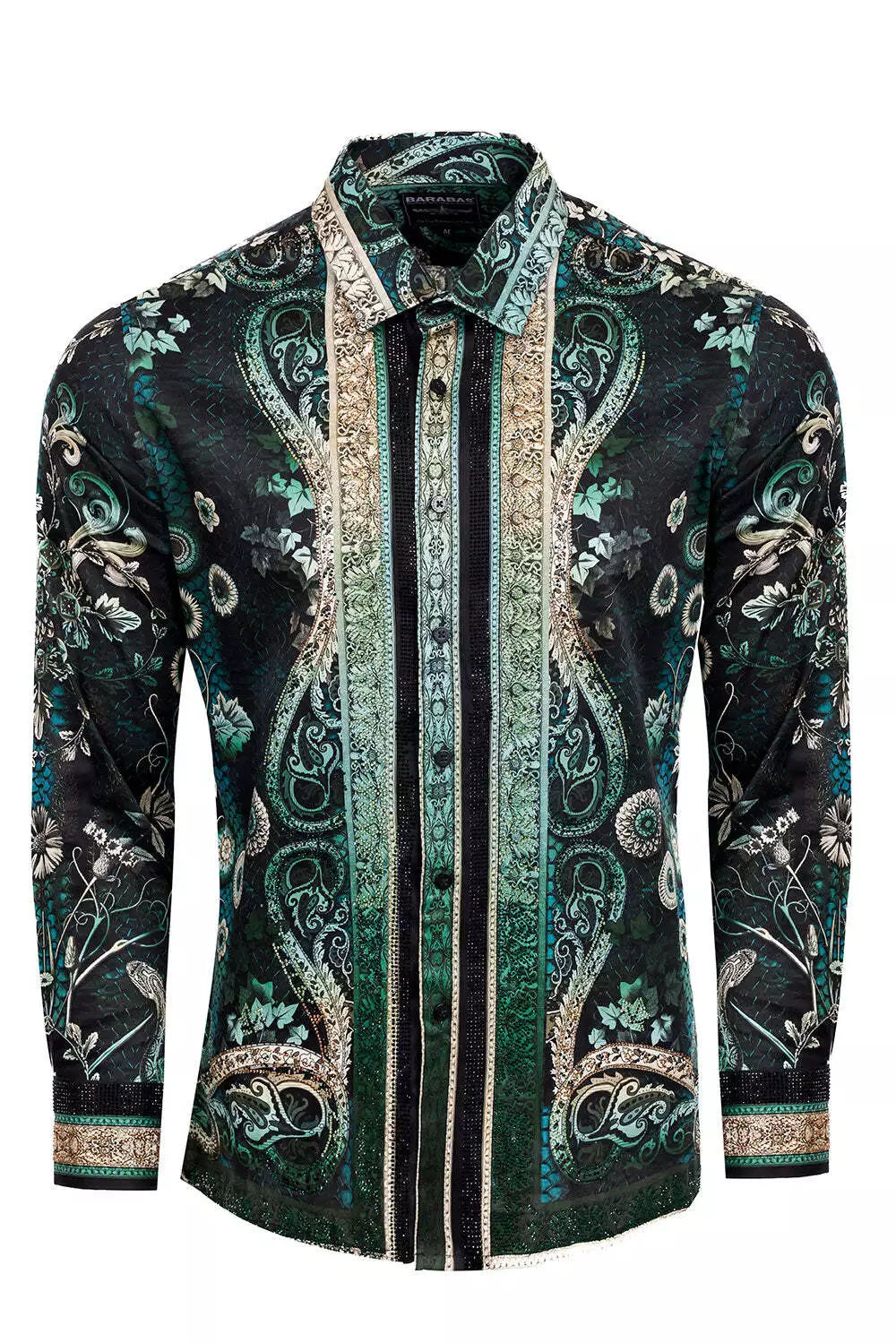 BY VERCINI Men's Rhinestone Floral Snake Skin Long Sleeve Shirts 3SPR408