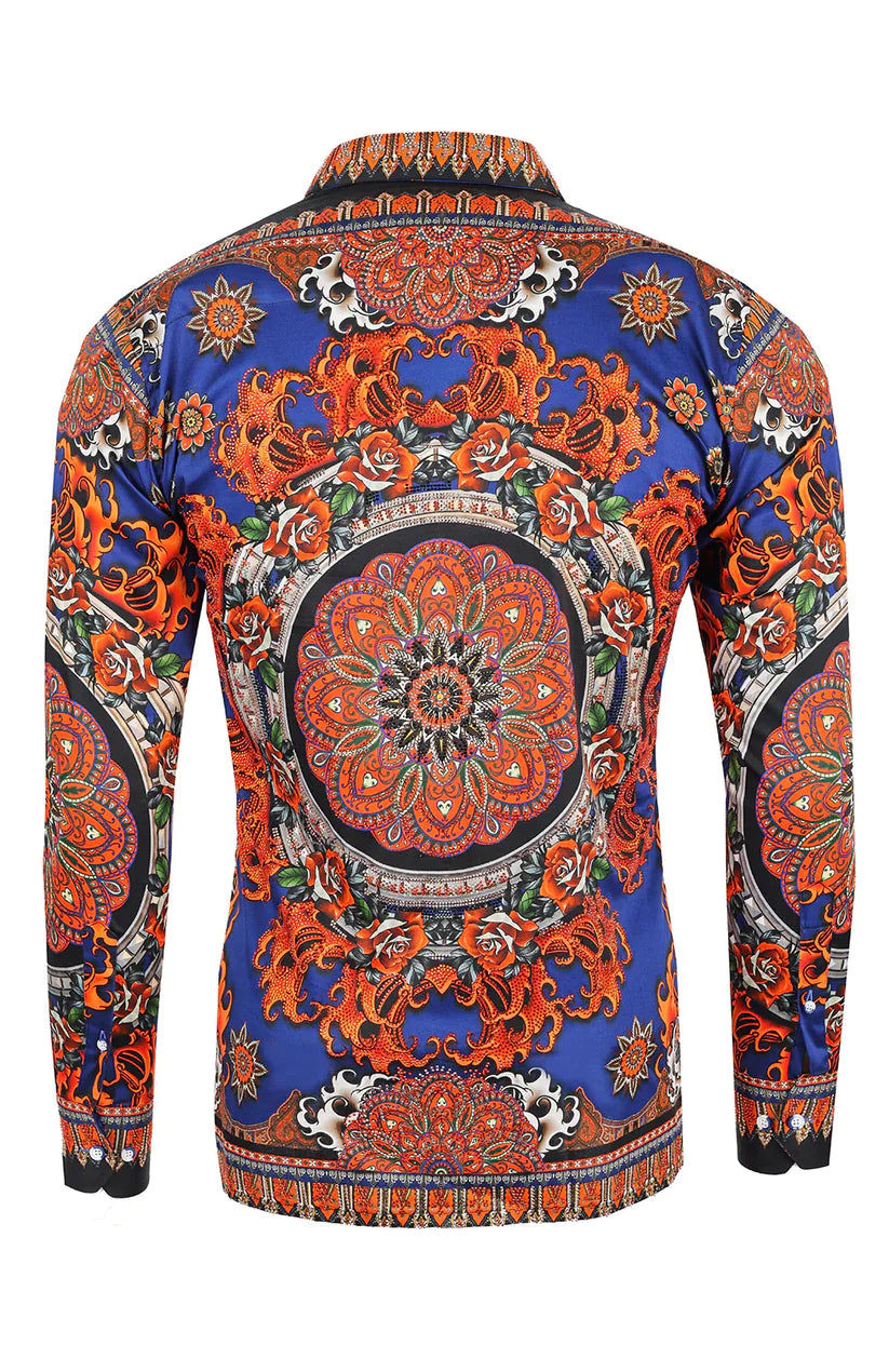 Barabas Men's Floral Print Long Sleeve Shirt - Stretch Slim Fit, Colorful Pattern, Button-Up