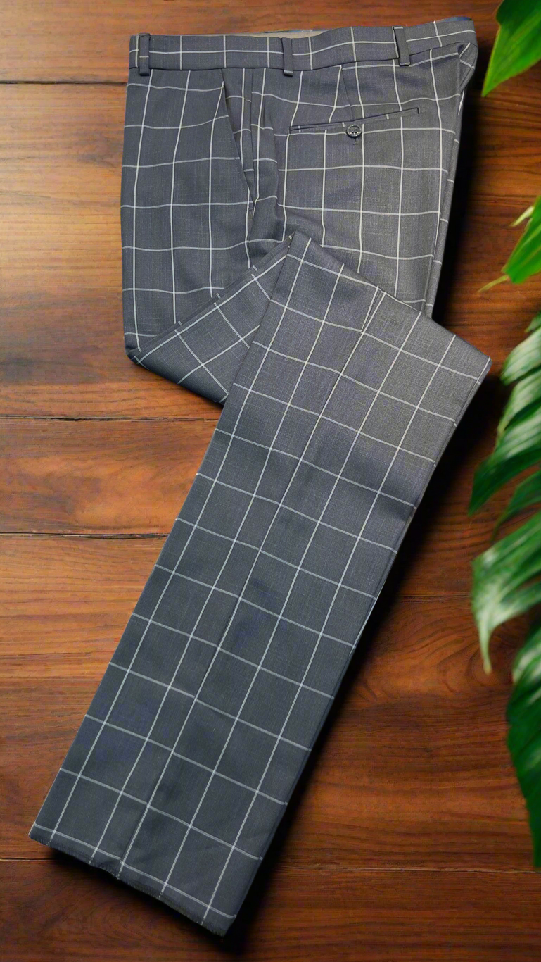 Vercini Men's Slim Fit Gray Plaid Pants  67% Polyester, 33% Viscose