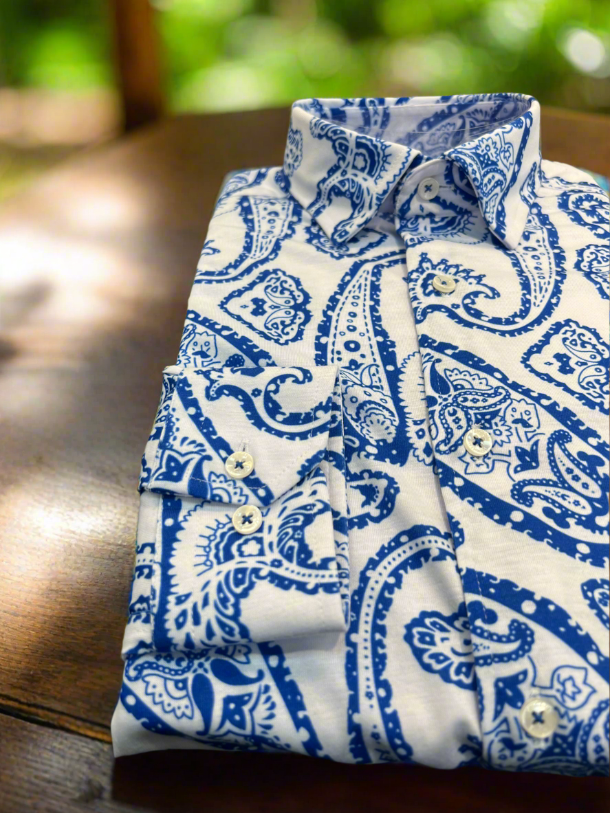 Riviera Paisley Shirt – White & Royal Blue