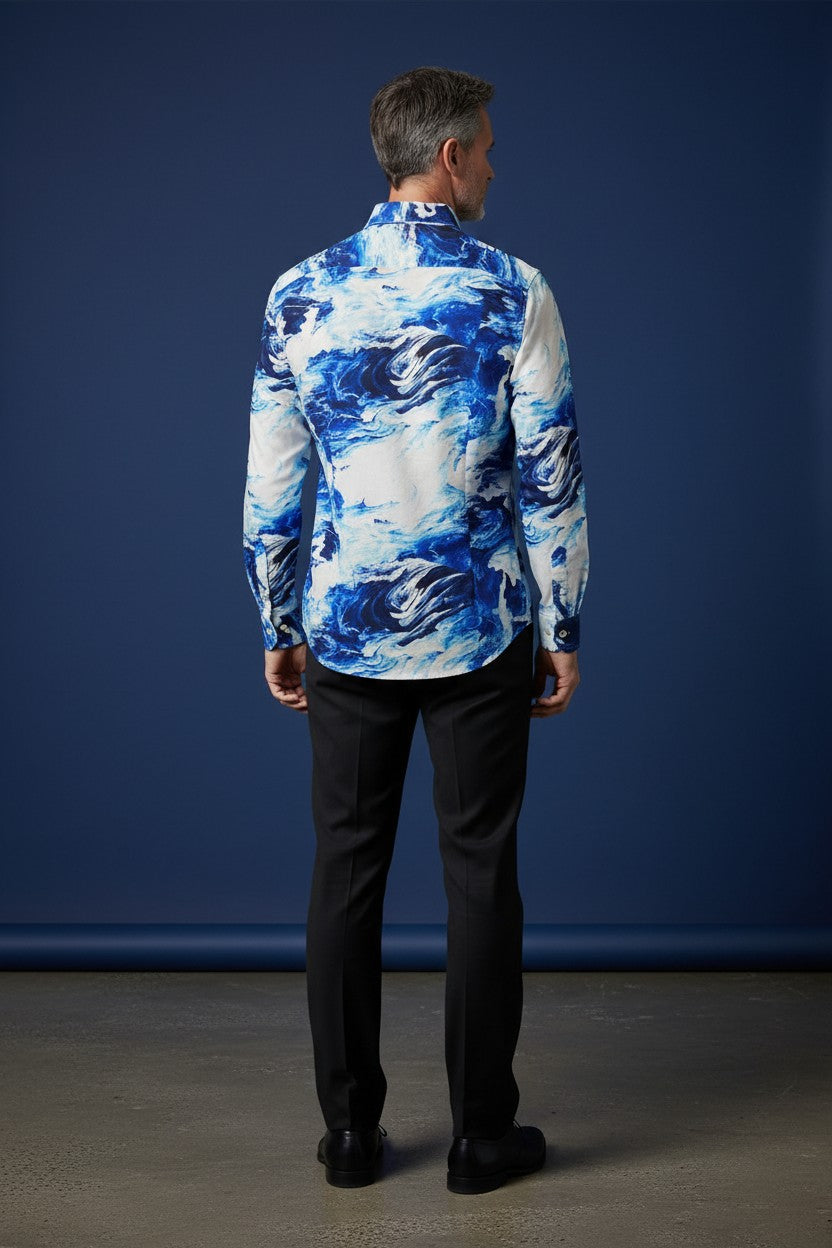 Ocean Wave Abstract Shirt – Cool Tones, Effortless Flow