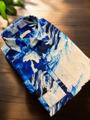 Ocean Wave Abstract Shirt – Cool Tones, Effortless Flow