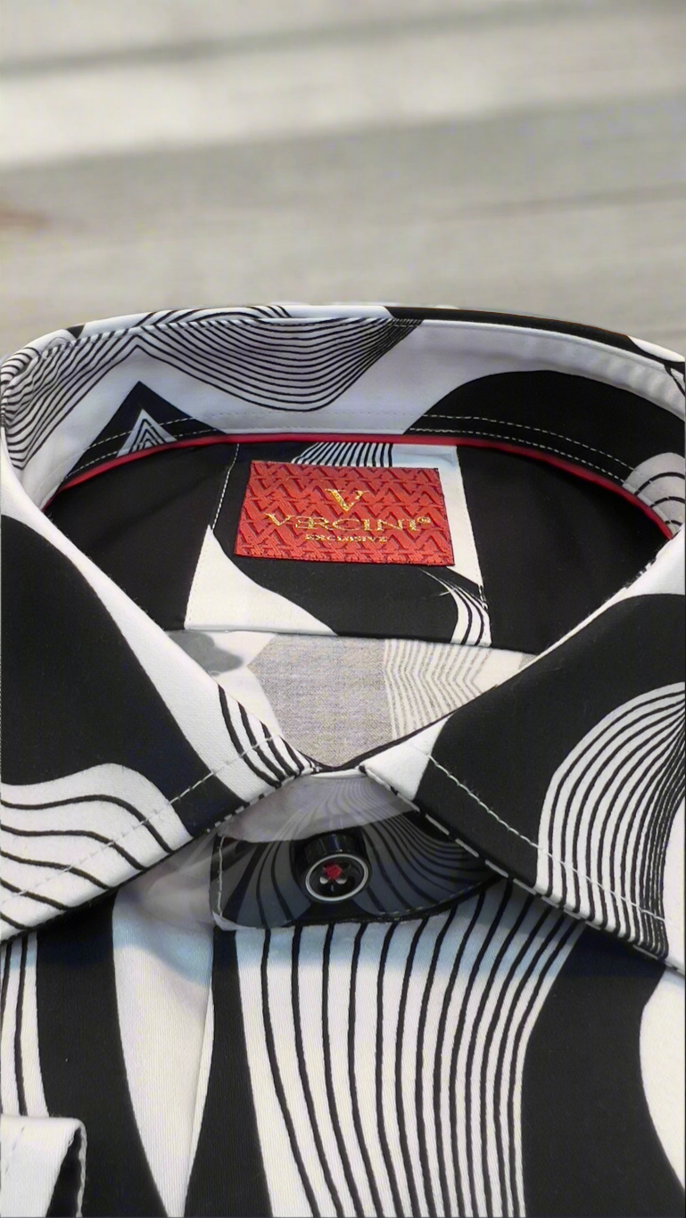Vercini Men's White Zebra Print Long Sleeve Shirt
