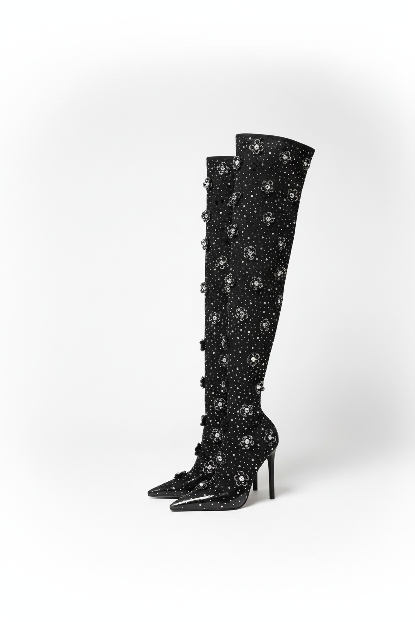 BLACK ORCHID STILETTO BOOTS