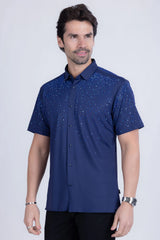 MEN'S RINSTHONES BUTTON  DOWN SHORT SLEEVES SHIRT