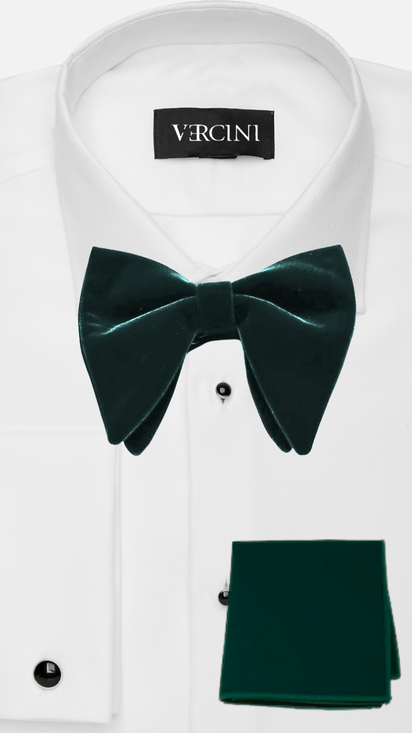Velvet big bow tie with pocket square