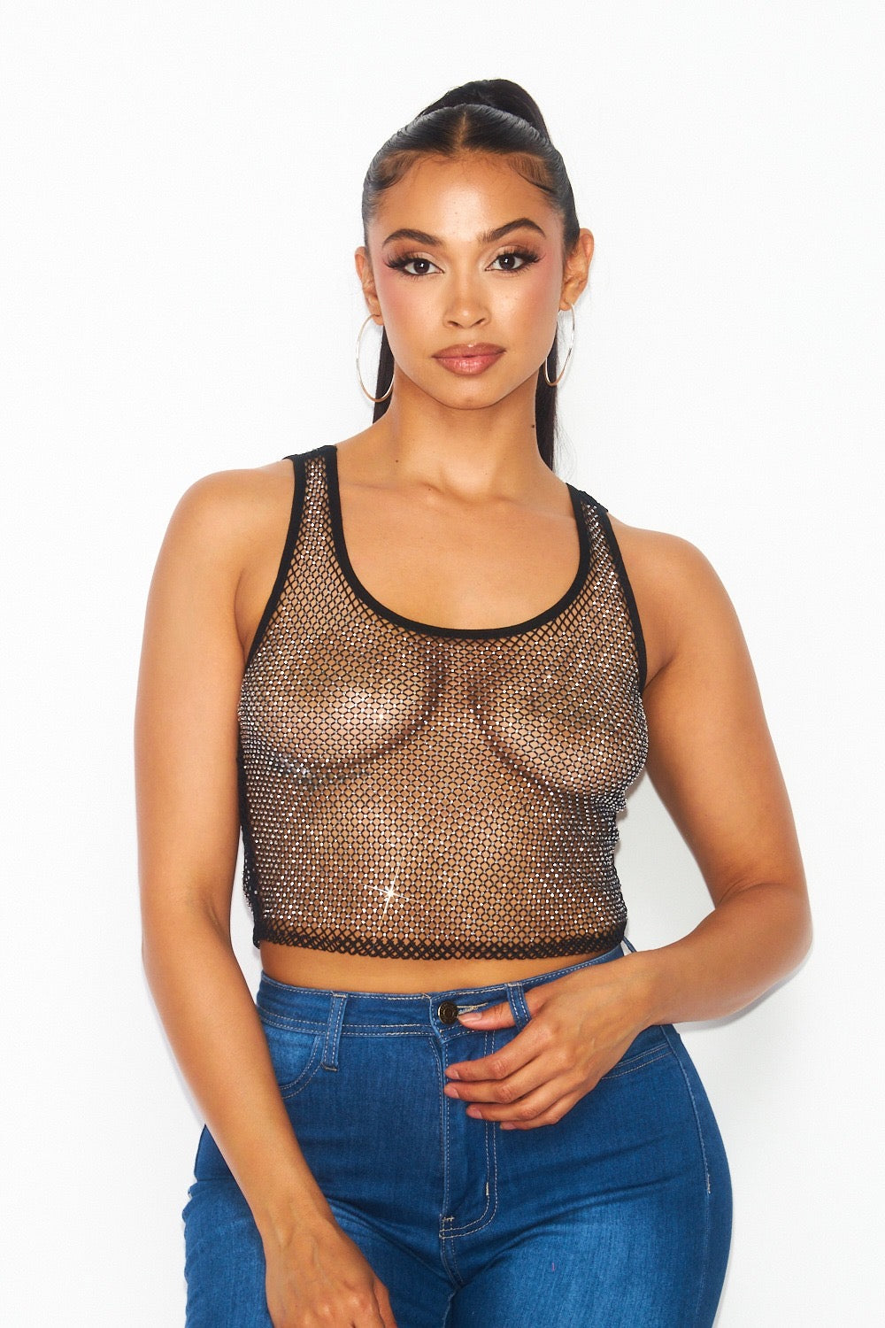 BLACK MESH CROP TOP