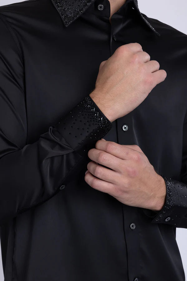 Embellished Dress Shirt - Premium Studded Collar & Cuffs