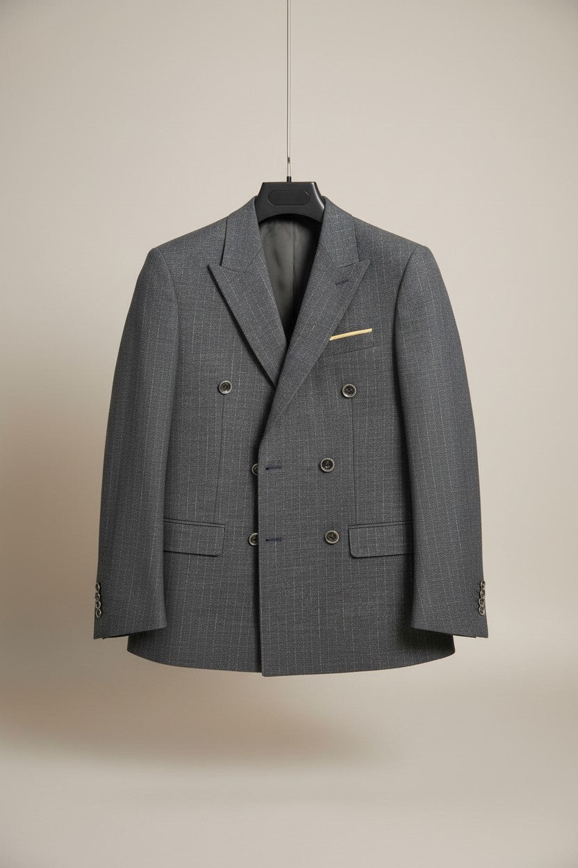 BlueTextured Double-Breasted suit