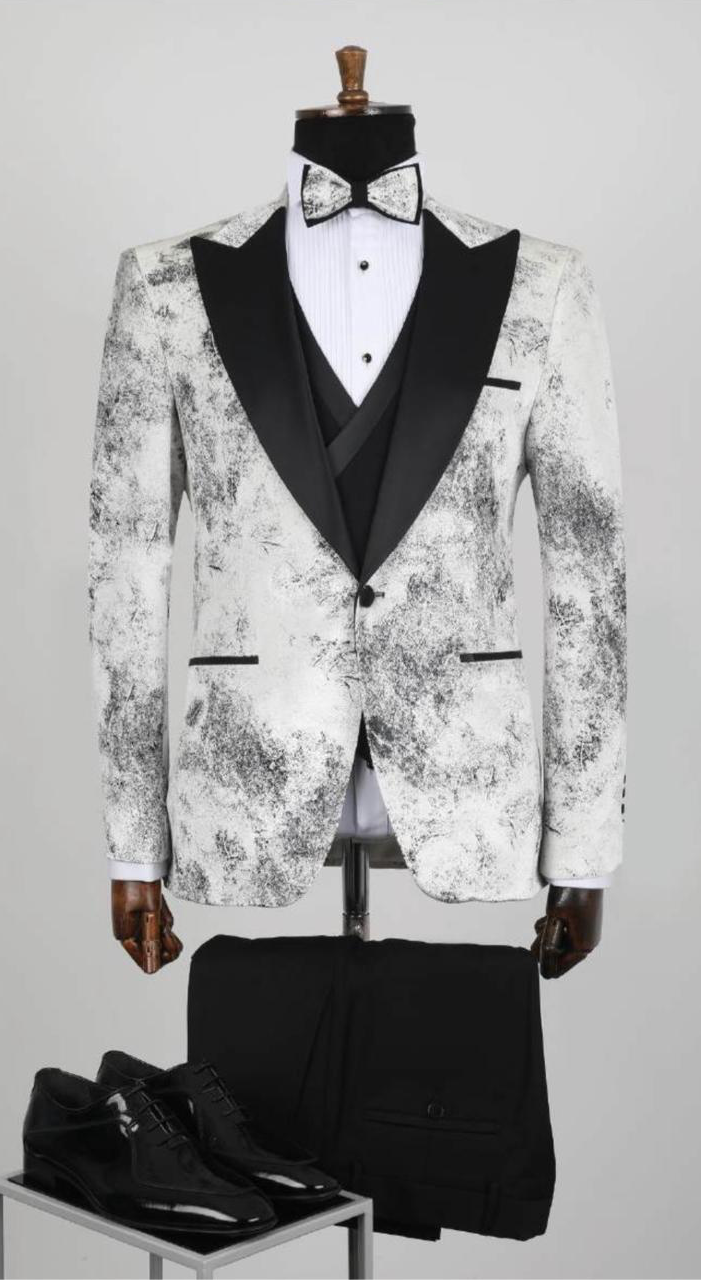 Elegant Black and White Tuxedo for Men – Modern Formal Wedding & Gala Suit