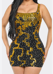 RHINESTONE&jeweled geo pattern sleeveless dress