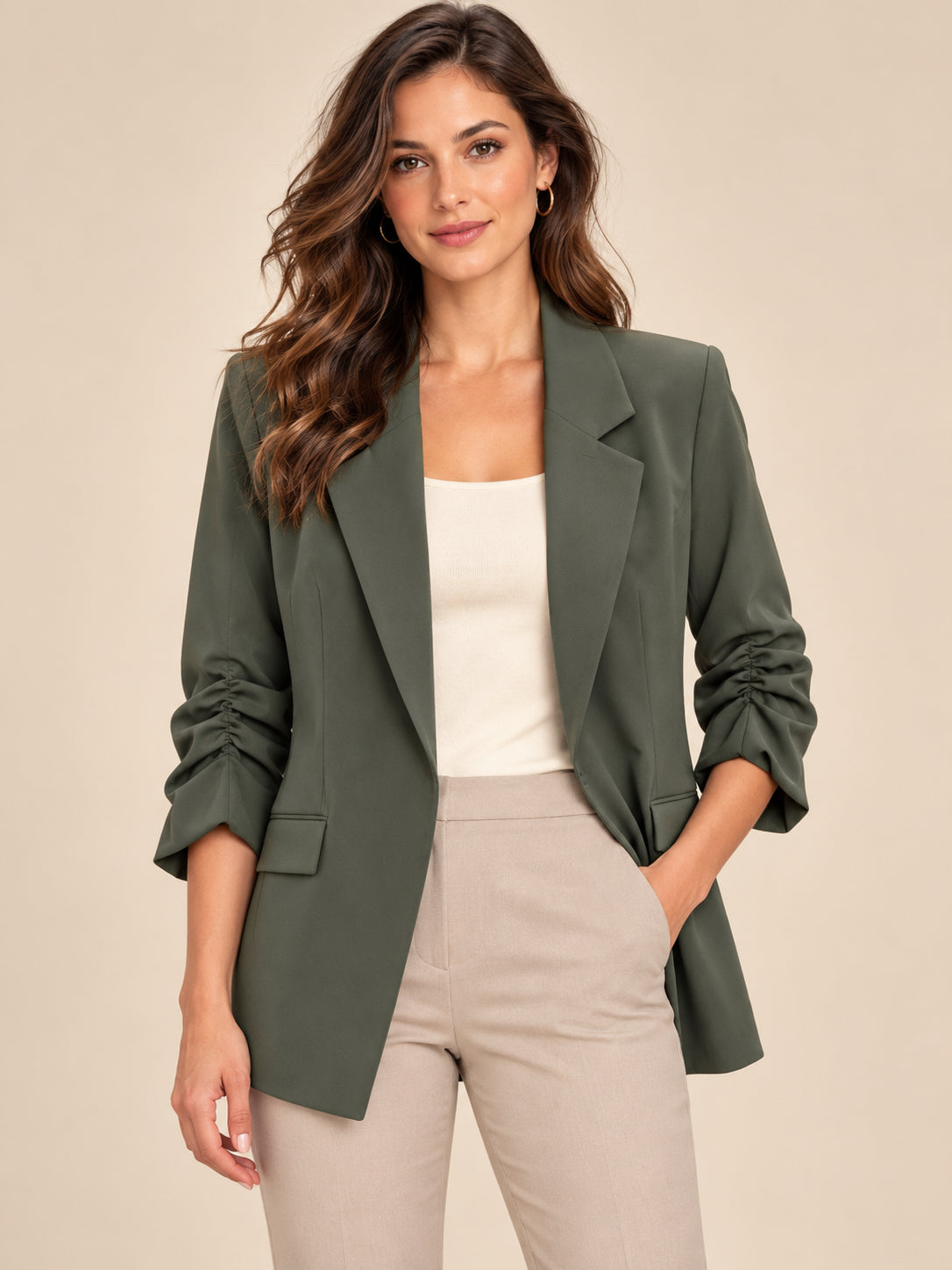 Ruched-Sleeve Blazer