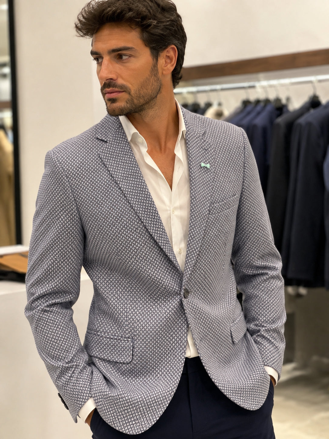 NAVY MICRO PATTERN TEXTURE BLAZER