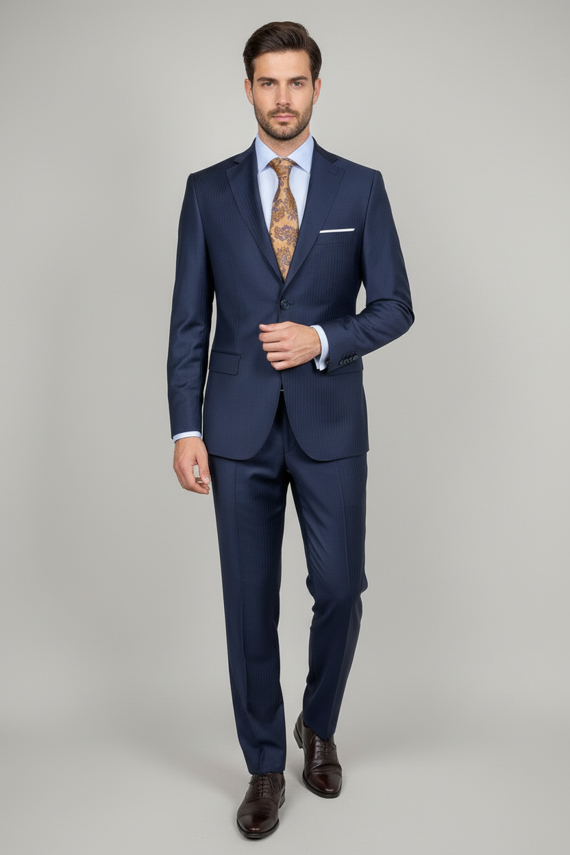 Vercini “Navy Executive Pinstripe” 100% Wool Suit – 2 Piece