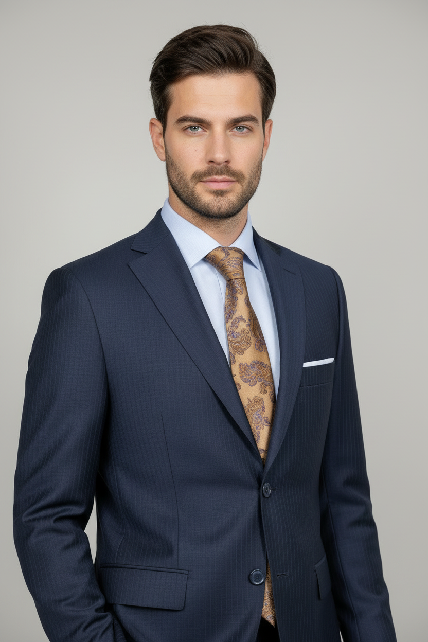 Vercini “Navy Executive Pinstripe” 100% Wool Suit – 2 Piece