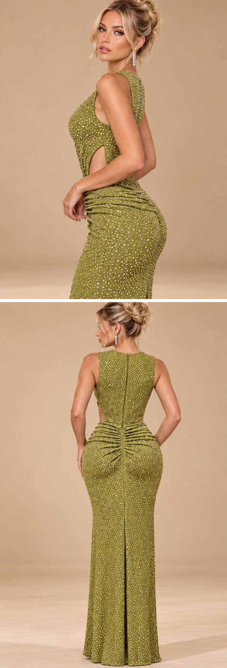 Plunging Neckline Embellished Evening Gown