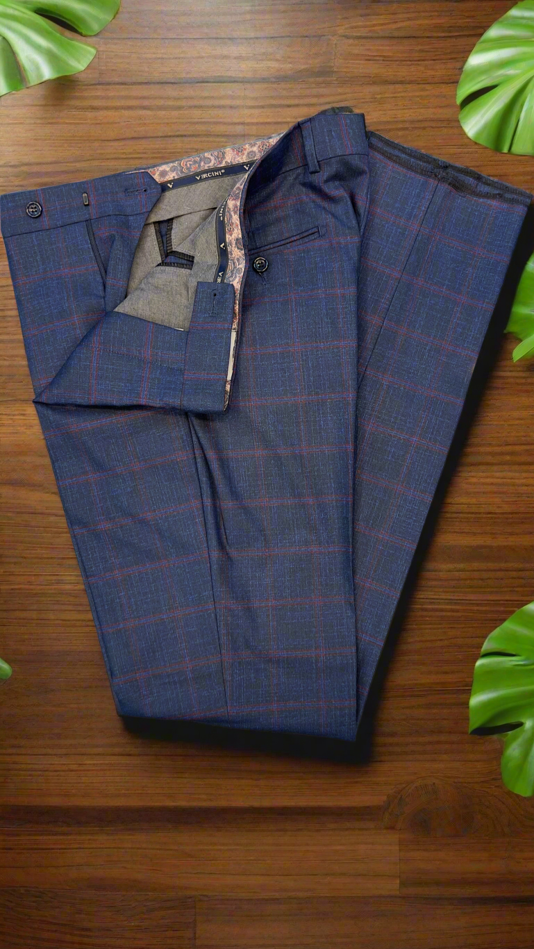 VERCINI Pleated Blue Pants – Poly-Viscose Blend, Tailored Elegance