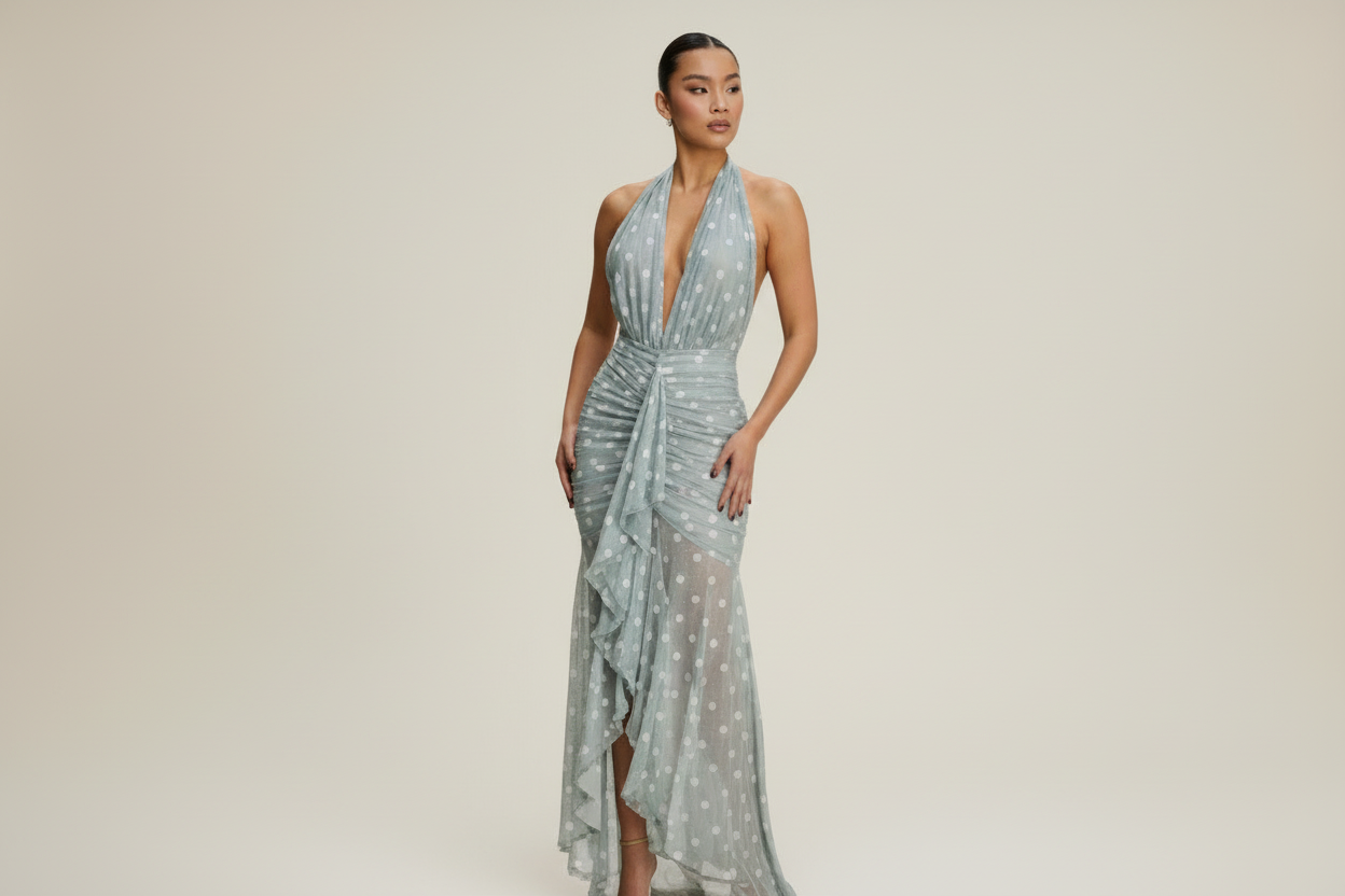 PASTEL DOTS RUFFLE MAXI DRESS