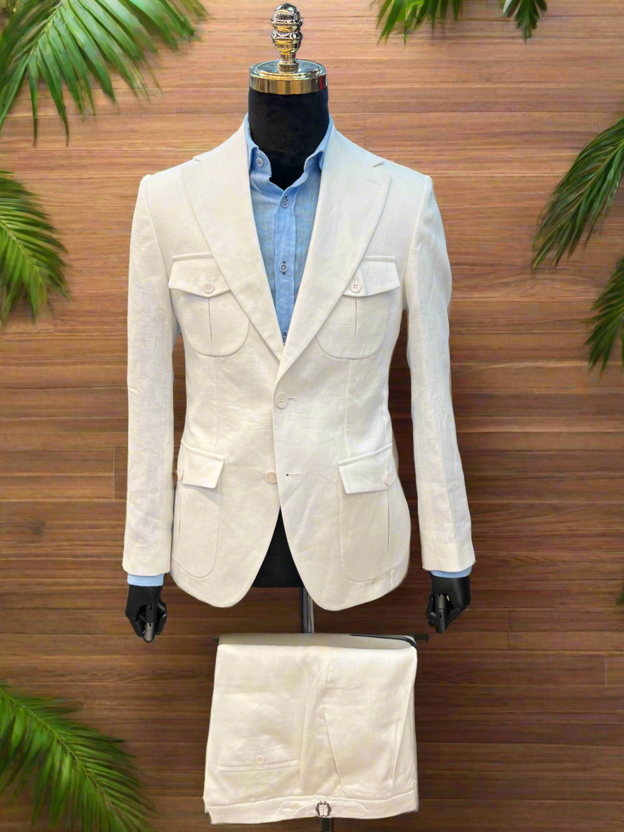 Premium Linen Suit – Green, Navy & White | Vercini