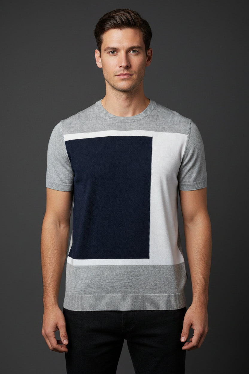 Men’s Modern Color-Block Knit Shirt – Viscose Blend