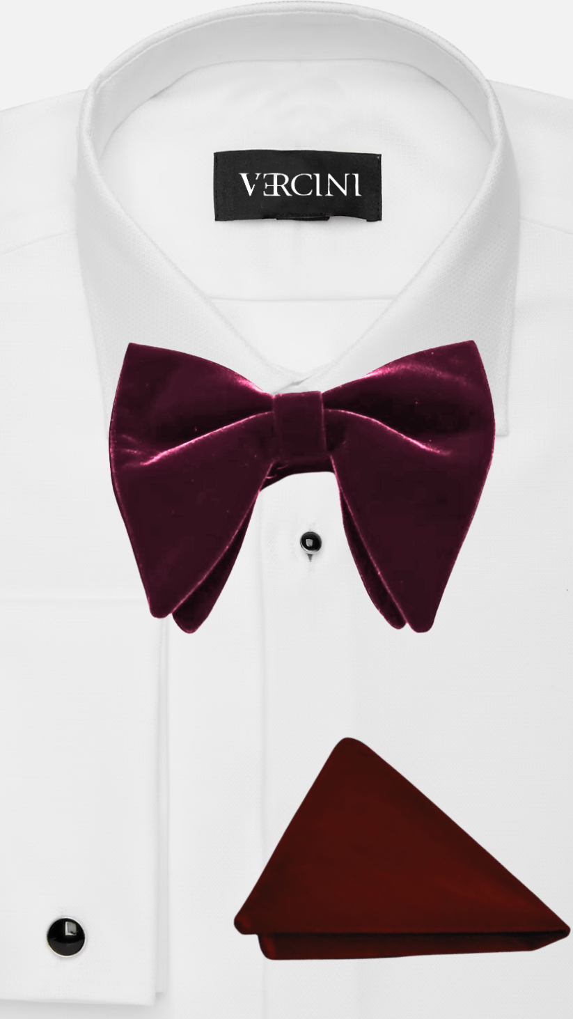 Velvet big bow tie with pocket square