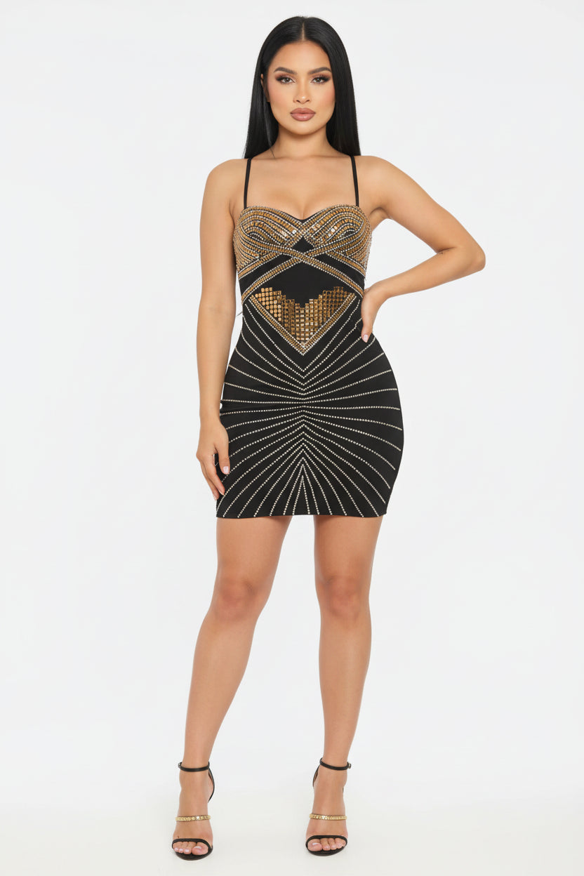 BLACK GOLD SIVER BODYCON DRESS