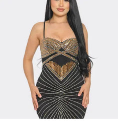 BLACK GOLD SIVER BODYCON DRESS