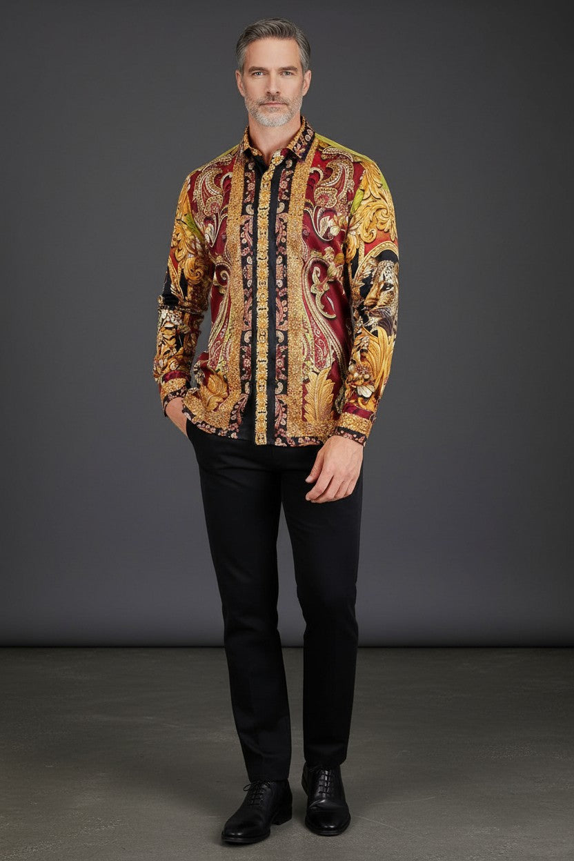 Men's Rhinestone Floral Medusa Long Sleeve Shirts 3SPR401