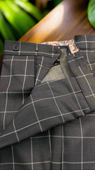 Vercini Men's Slim Fit Gray Plaid Pants – 67% Polyester, 33% Viscose