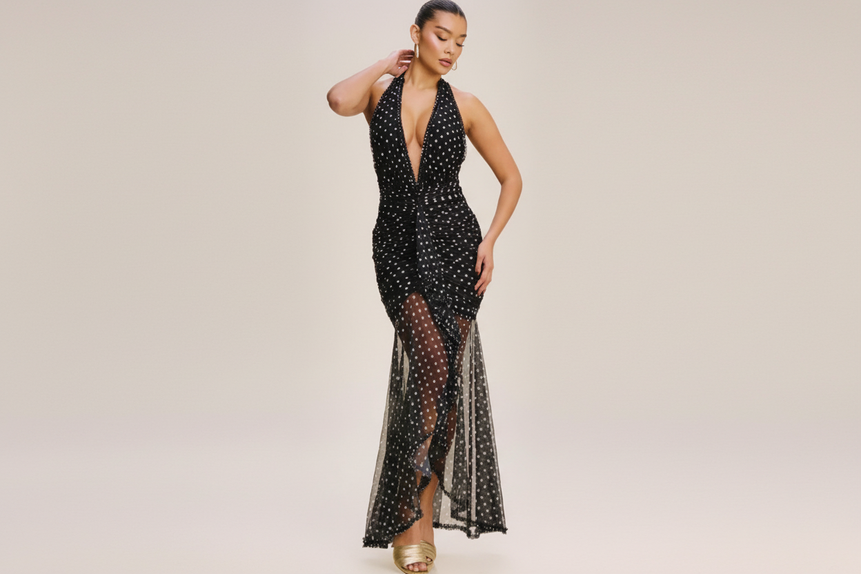 POLKA DOTS RUFFLE MAXI DRESS