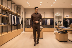 Vercini Classic Dress Shirt – Cream & Brown | 100% Cotton