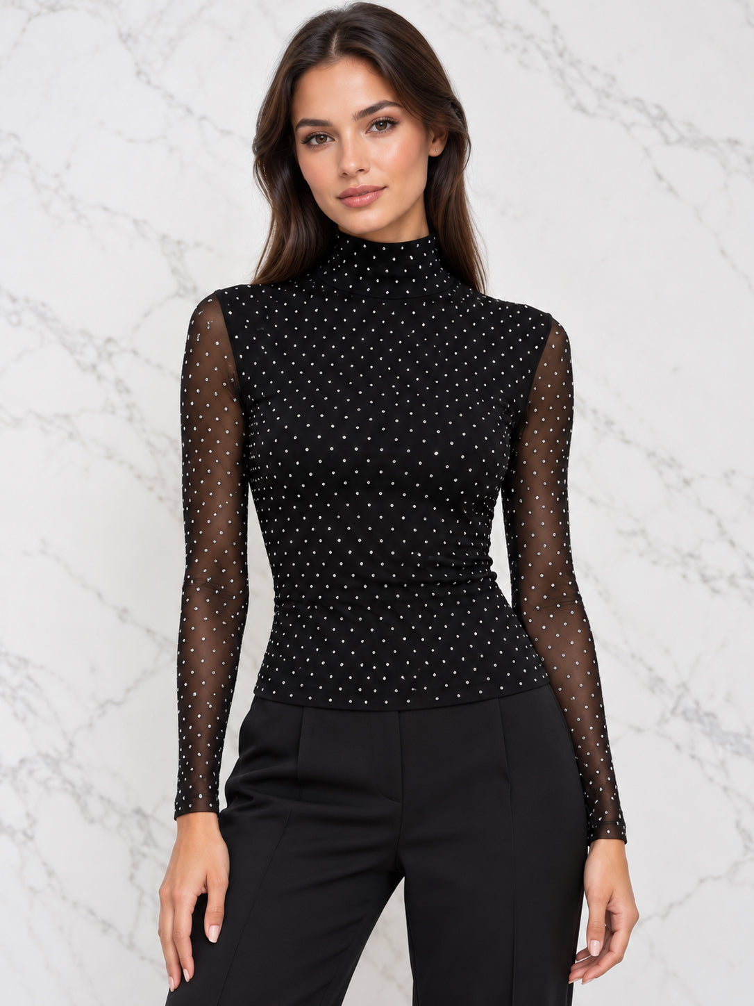 Midnight Spark Sheer-Sleeve Top