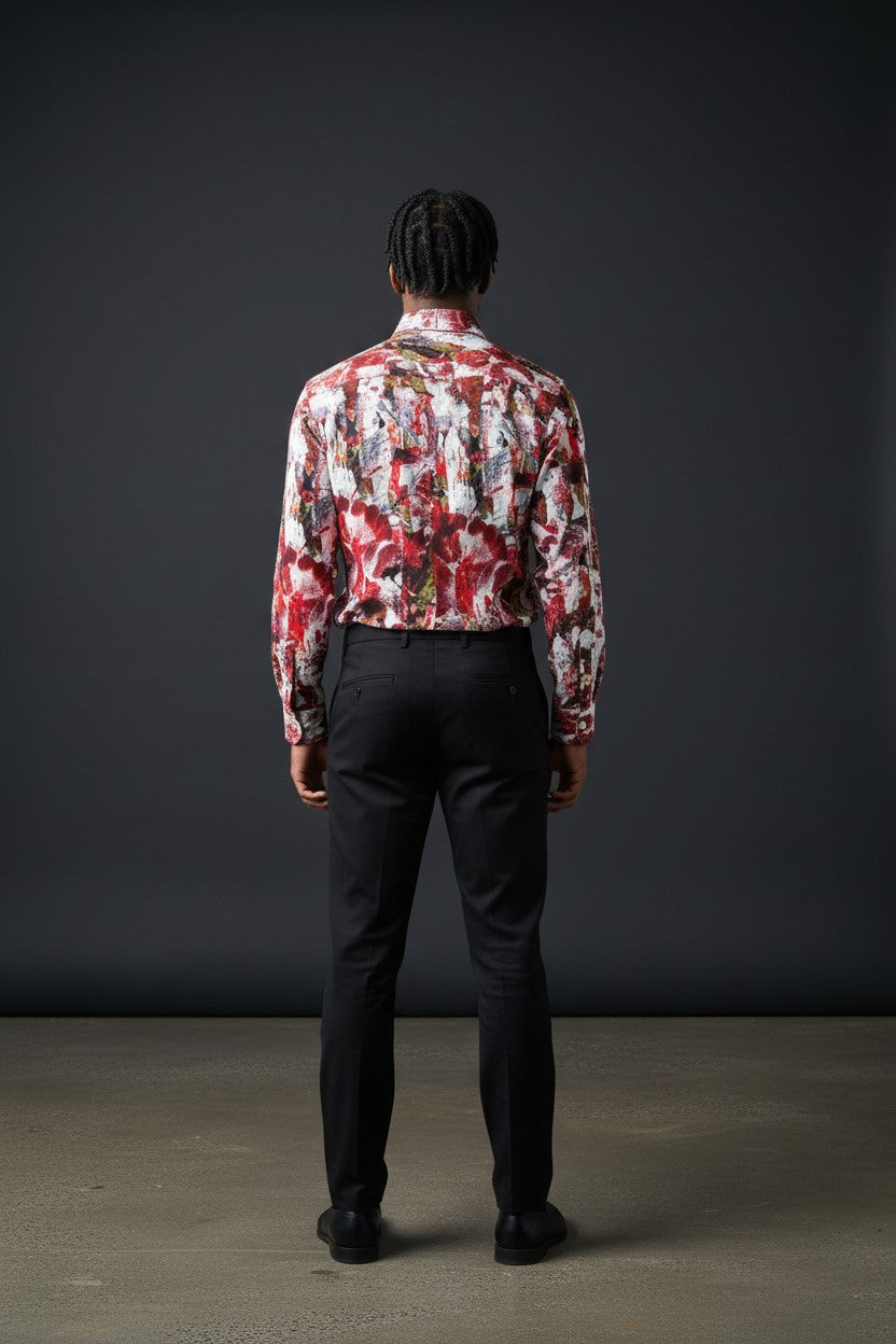 Crimson Abstract Shirt – Striking Design, Smooth Comfort