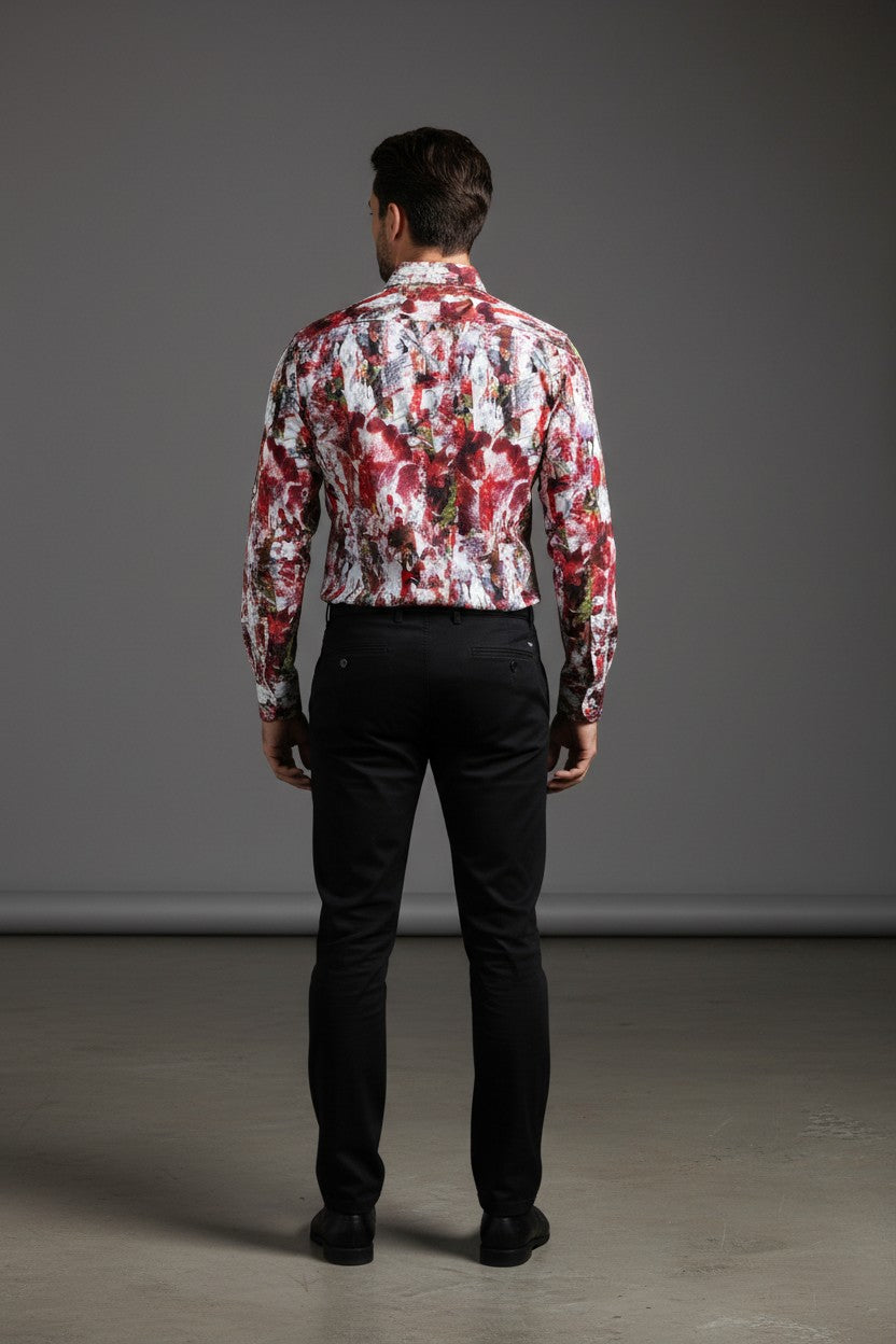Crimson Abstract Shirt – Striking Design, Smooth Comfort