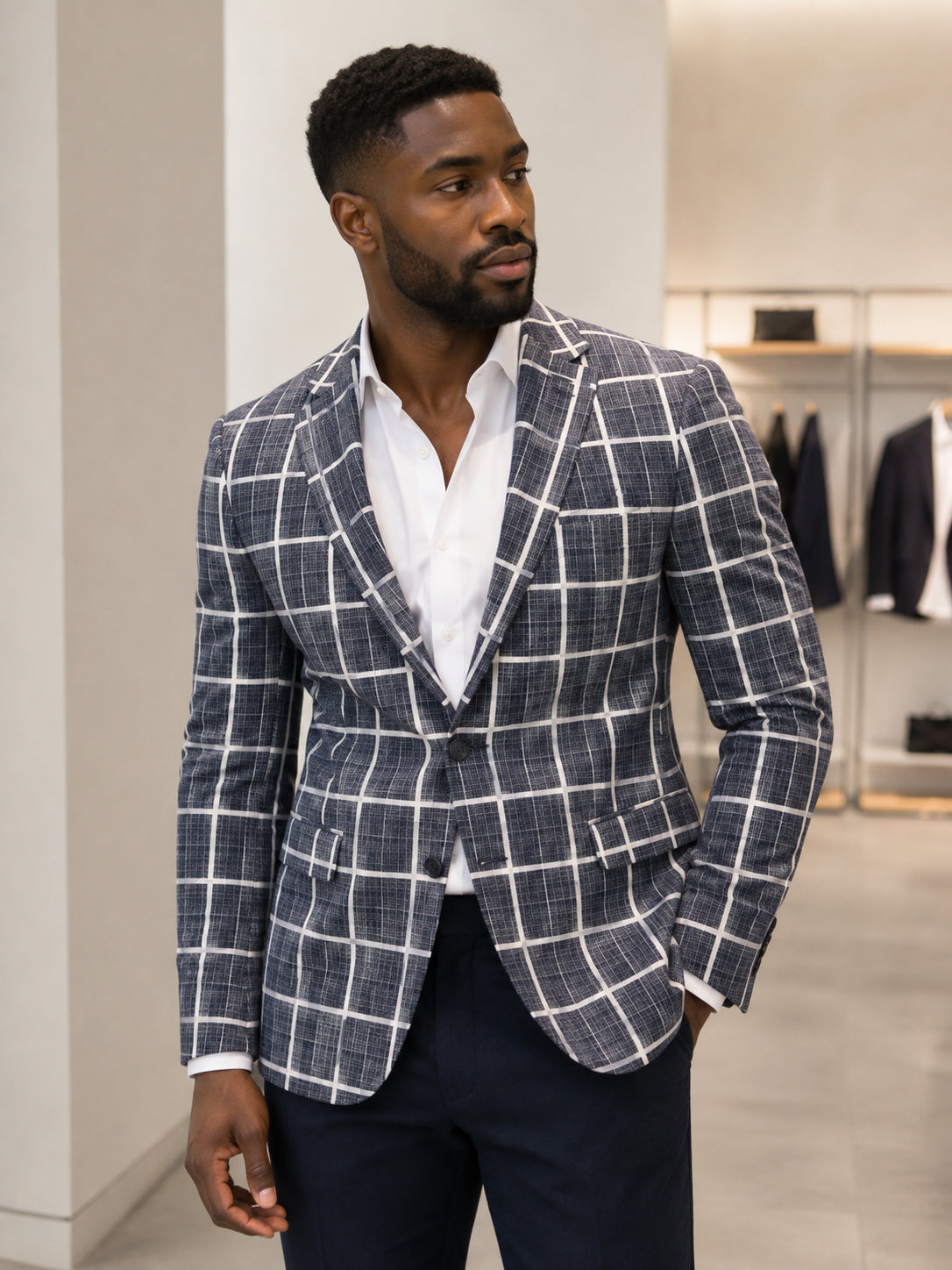 Navy Windowpane Check Sport Coat